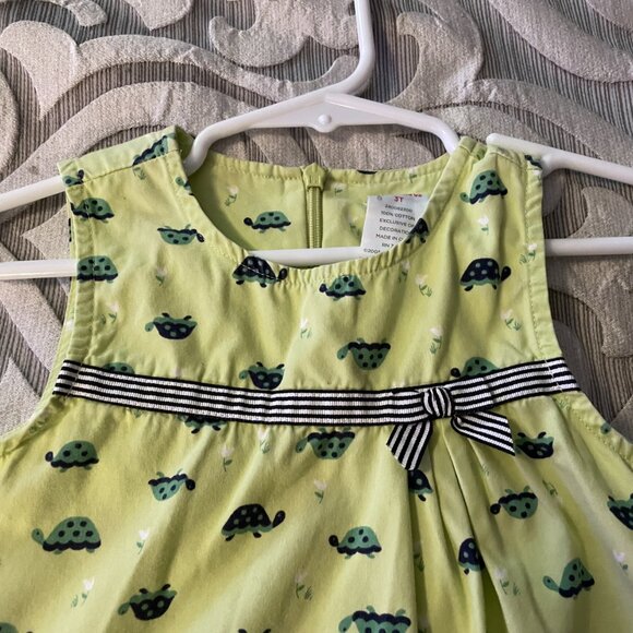 Gymboree Prep Club Green Turtle Print Ribbon Trim Cotton Dress Size 3t Bloomers - Picture 4 of 7
